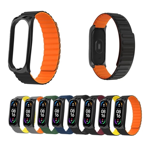 Xiaomi Mi Smart Band 6 / 5 silikonklokkerem med integrert deksel - Grå / Oransje