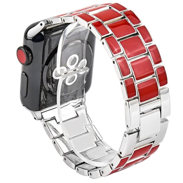 Apple Watch (45 mm) 3 perle fasjonable klokkerem - Rød / Sølv