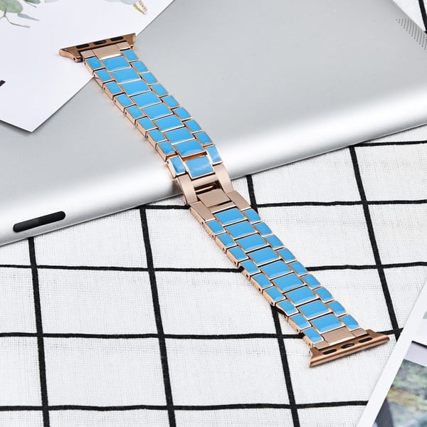 Apple Watch (41mm) 3 perle fasjonable klokkerem - Blå / Gull