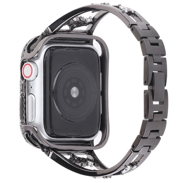 Apple Watch (45 mm) klokkerem i rustfritt stål med zirkondekor - Svart