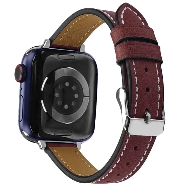 Apple Watch (45 mm) retro klokkerem i ekte skinn - Vinrød