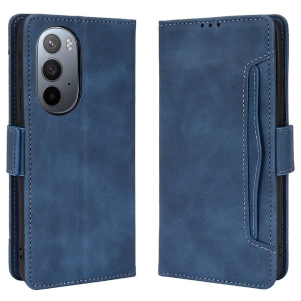 Stilfuldt Læder Etui med Pung til Motorola Edge X30 - Blå Stilfuldt Læder Etui med Pung til Motorola Edge X30 - Blå