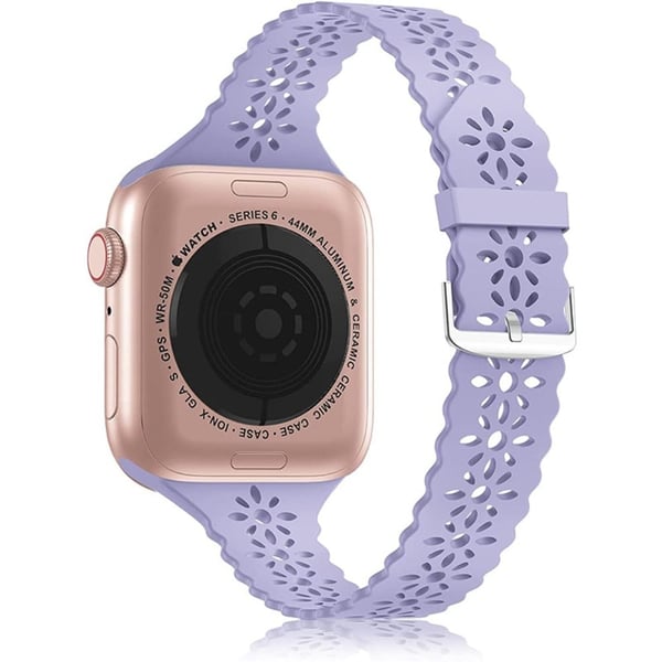 Apple Watch (45 mm) stilig blomsterklokkerem i silikon - Lyselilla