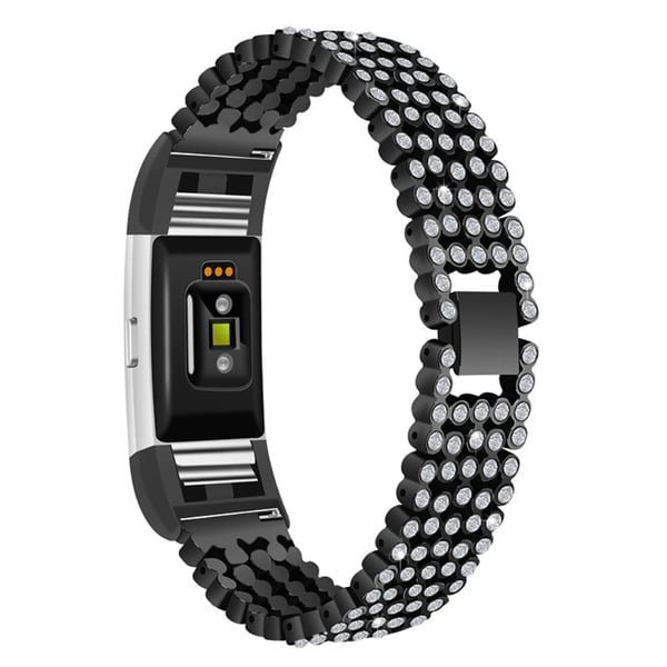 Fitbit Charge 2 klokkerem med fem rader med perler og rhinestone-dekor - Svart