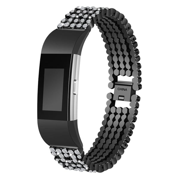 Fitbit Charge 2 klokkerem med fem rader med perler og rhinestone-dekor - Svart