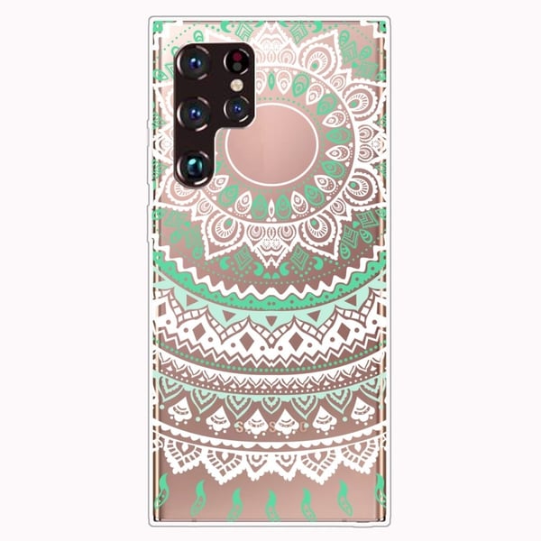 Deco Samsung Galaxy S22 Ultra skal - Grön / Vit Mandala Deco Samsung Galaxy S22 Ultra skal - Grön / Vit Mandala