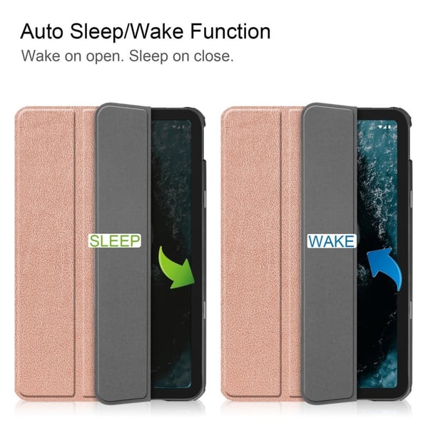 Nokia T20 tri-fold PU læder flip taske - Rødguld