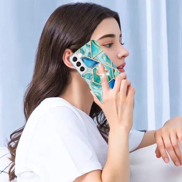 Marble Mønstret Deksel med Ring Holder til Samsung Galaxy S22 - Grønn