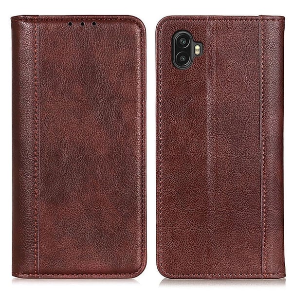 Ekte lærdeksel med magnetisk lukking for Samsung Galaxy Xcover 6 Pro - Brun