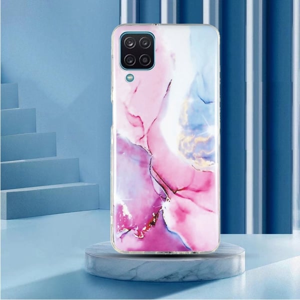 Marble Samsung Galaxy A12 5G Etui - Lyserød / Blå