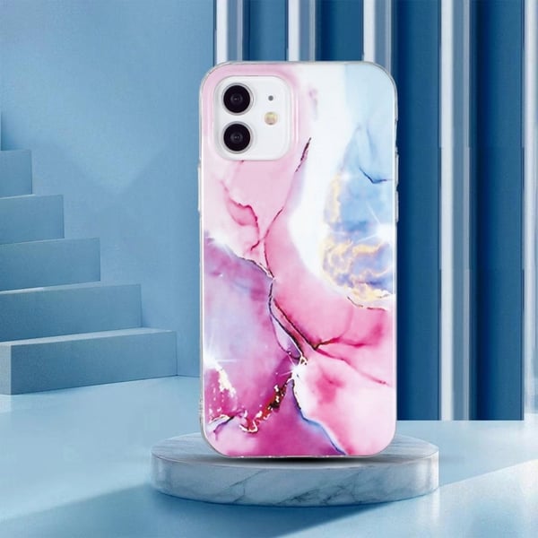 Marble iPhone 12 / 12 Pro Suojakotelo - Pinkki / Sininen