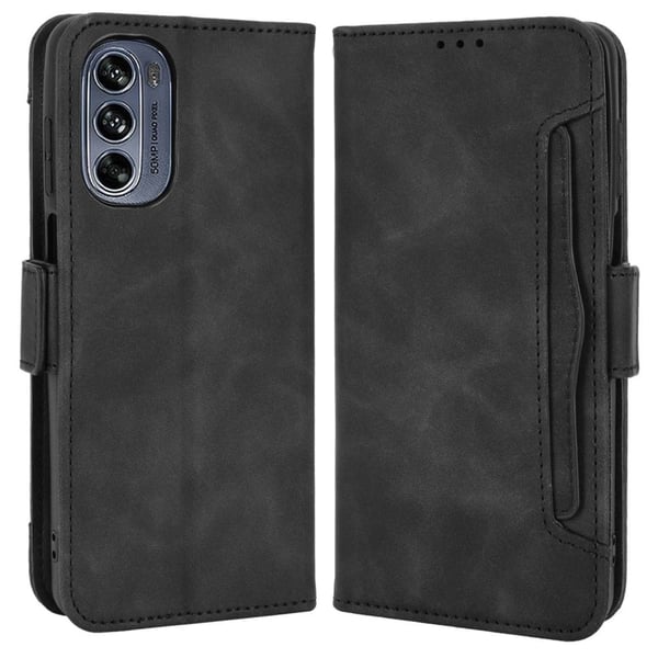Stilfuldt Læder Etui med Pung til Motorola Moto G62 5g - Sort