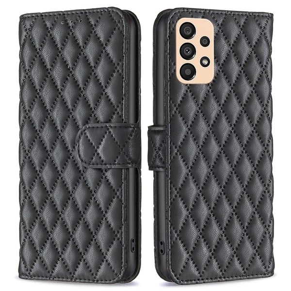 Rhombus mat Samsung Galaxy A33 5G flip etui - Sort
