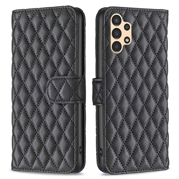 Rombemønster, matt flip-deksel for Samsung Galaxy A13 5G / Samsung Galaxy A13 4G - Svart