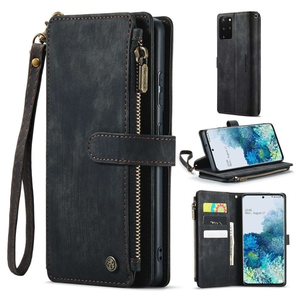 CaseMe telefonetui med glidelås og lommebok for Samsung Galaxy S20 Plus - Svart