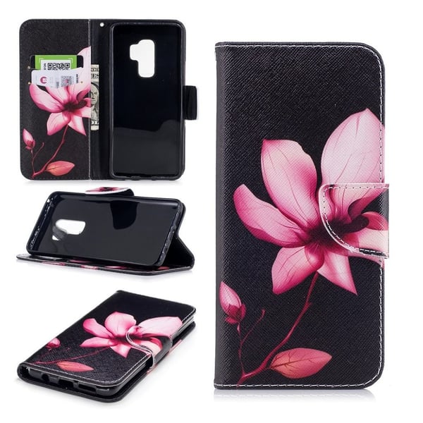 Samsung Galaxy S9 Plus Etui laget av kunstlær og silikon - Rosa blomst