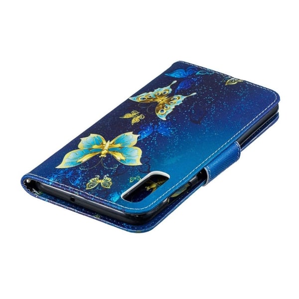 Samsung Galaxy A70 mønster læretui - Blå Sommerfugl