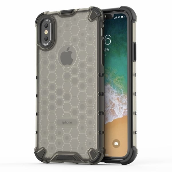 Honeycomb Shock Absorber Fleksibel og stødsikker Hybrid Back Phone Shell iPhone XS 5,8 tommer - Sort