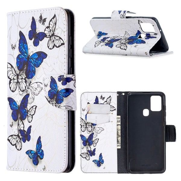 Wonderland Samsung Galaxy A21s flip kuoret - Sininen Perhosia
