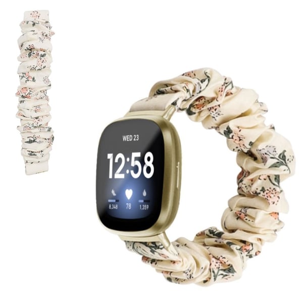 Fitbit Versa 3 / Sense hair band fabric rem - Milk hvid / blomst
