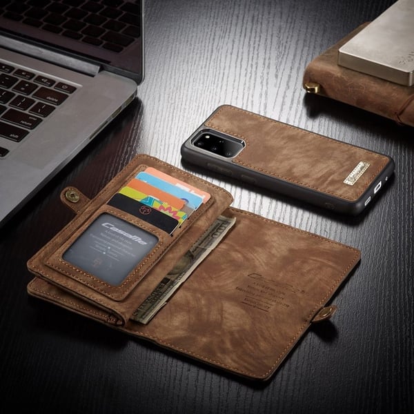 CaseMe Samsung Galaxy S20 Plus Zipper Wallet kotelot - Ruskea