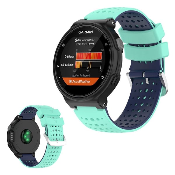 Tofarvet silikoneurrem til Garmin Forerunner-enheder - Cyan / Mørkeblå