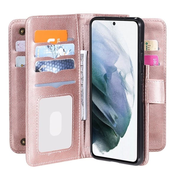 10-slot Lommebok Etui til Samsung Galaxy S21 - Rose Gull