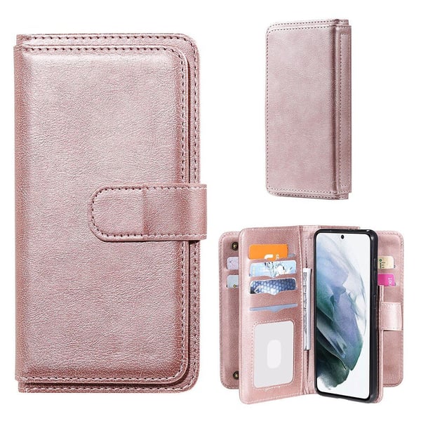 10-slot Lommebok Etui til Samsung Galaxy S21 - Rose Gull 10-slot Lommebok Etui til Samsung Galaxy S21 - Rose Gull