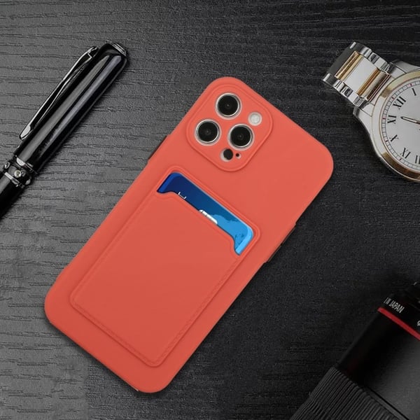 Card Holder Deksel til iPhone 12 / 12 Pro - Coral Red