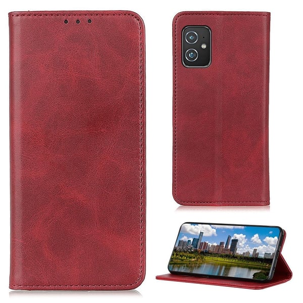 Flip Etui med Pung i Ekte Lær til ASUS Zenfone 8 - Rød