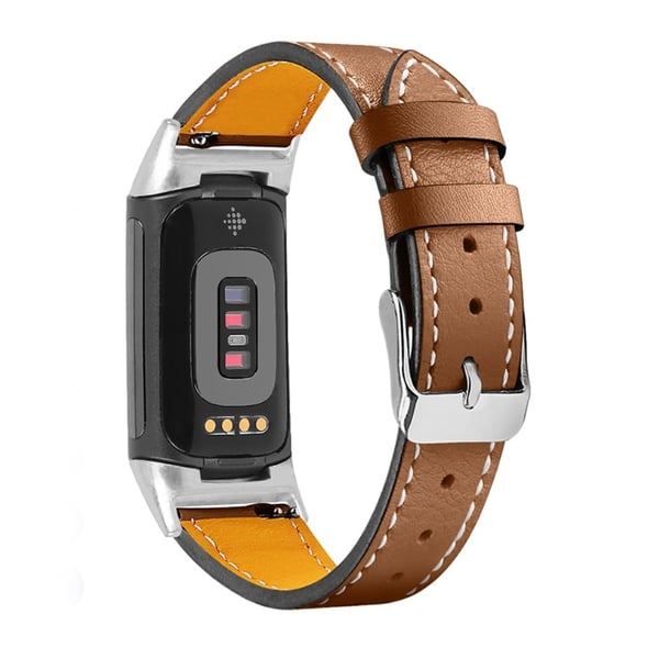 Enkel urrem i ægte læder til Fitbit Charge 5 - Brun
