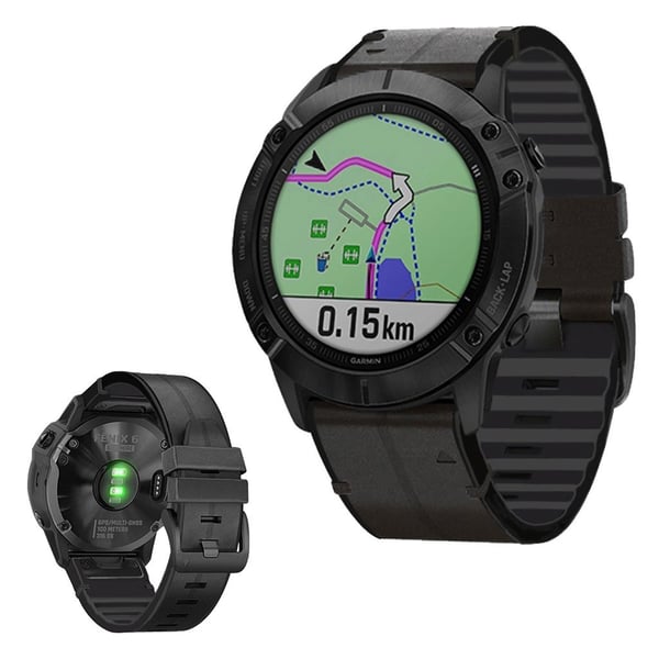 22 mm lærarmbånd for Garmin-klokkeenhet - Svart