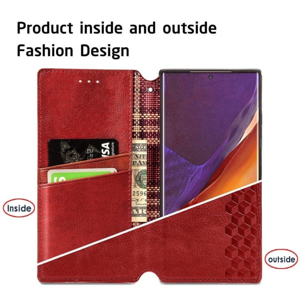 Læretui med A Stilfull Rhombus Imprint til Samsung Galaxy Note 20 Ultra 5G / Note 20 Ultra - Rød