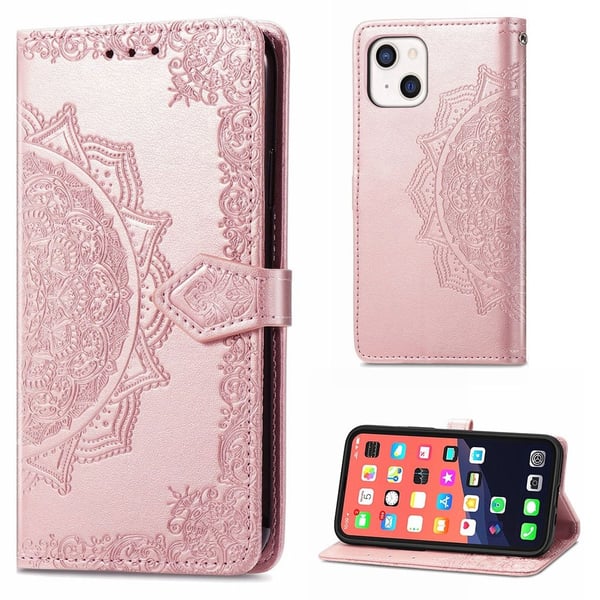 Mandala iPhone 13 Mini læderetui - Pink