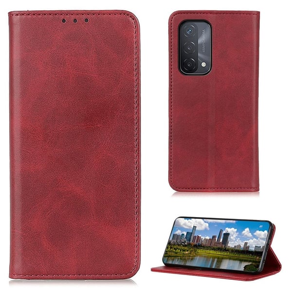 Wallet-style ægte Læder Flipcase til Oppo A54 5G / A93 5G / A74 5G - Rød