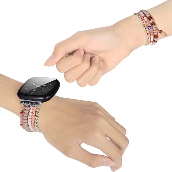 Fitbit Sense 2 / Versa 4 dekorert klokkerem med imitert perle - Rosa