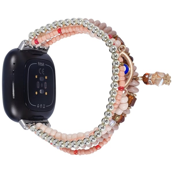 Fitbit Sense 2 / Versa 4 dekorert klokkerem med imitert perle - Rosa Fitbit Sense 2 / Versa 4 dekorert klokkerem med imitert perle - Rosa