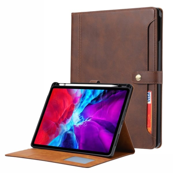 iPad Pro 12.9 (2021) lommebokdesignet lærveske med penneåpning - Brun