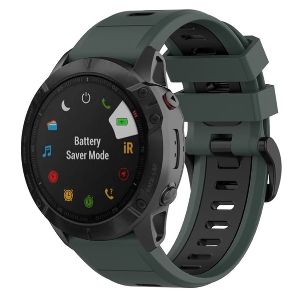 Garmin Fenix 7S tofarvet silikone-urrem - Olivengrøn / Sort