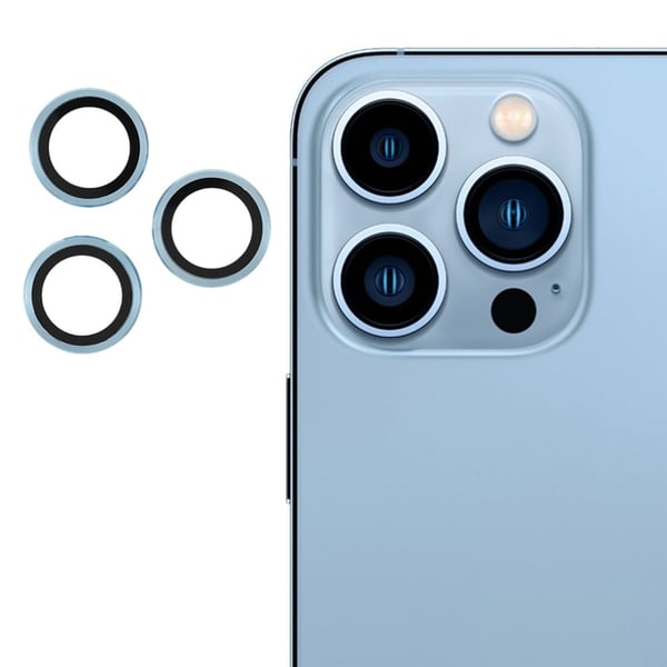 3 stk iPhone 13 Pro / Pro Max AGC kameralinsebeskytter i herdet glass - Blå