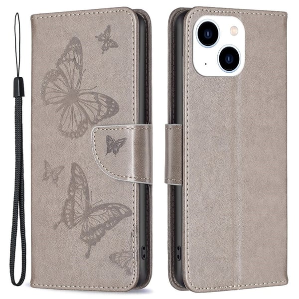 Butterfly iPhone 14 skinnveske - Grå
