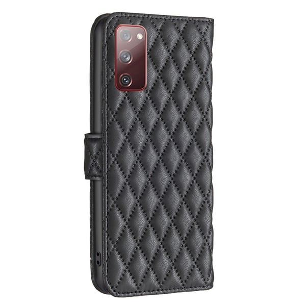 Rhombus Mønster Matte Flip Case til Samsung Galaxy S20 Fe 2022 / S20 Fe 5g / S20 Fe - Sort