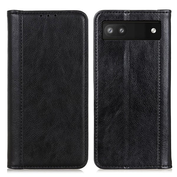 Google Pixel 6a ægte læderetui med magnetisk lukning - Sort