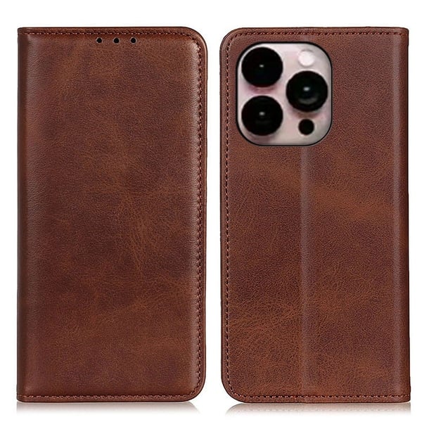 Flipveske i ekte skinn i lommebokstil for iPhone 14 Pro Max - Kaffe Flipveske i ekte skinn i lommebokstil for iPhone 14 Pro Max - Kaffe