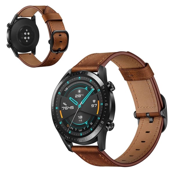 Huawei Watch GT 2 46 mm / Honor MagicWatch 2 46 mm urrem i okseskinn - Kaffe