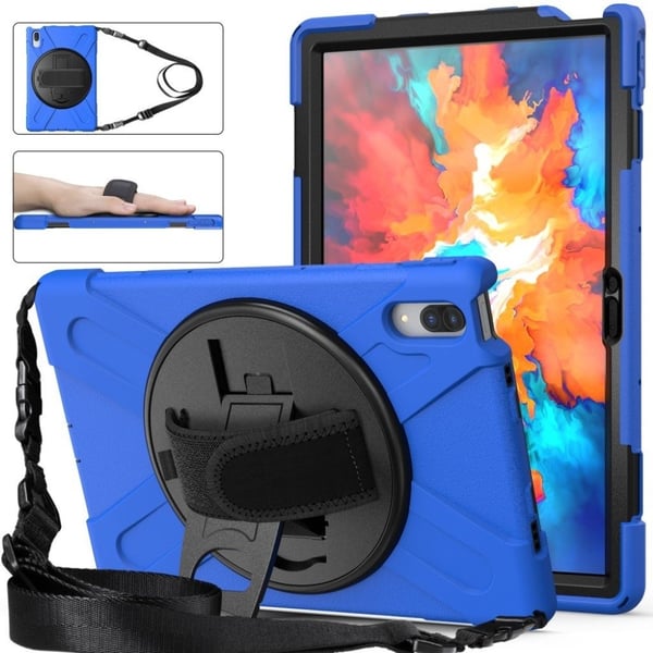 360 asteen potkukiinnike + silikonikotelo hihnalla Lenovo Tab P11 Pro - Sininen