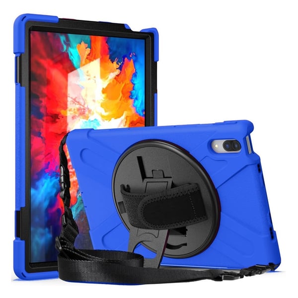 360 asteen potkukiinnike + silikonikotelo hihnalla Lenovo Tab P11 Pro - Sininen 360 asteen potkukiinnike + silikonikotelo hihnalla Lenovo Tab P11 Pro - Sininen