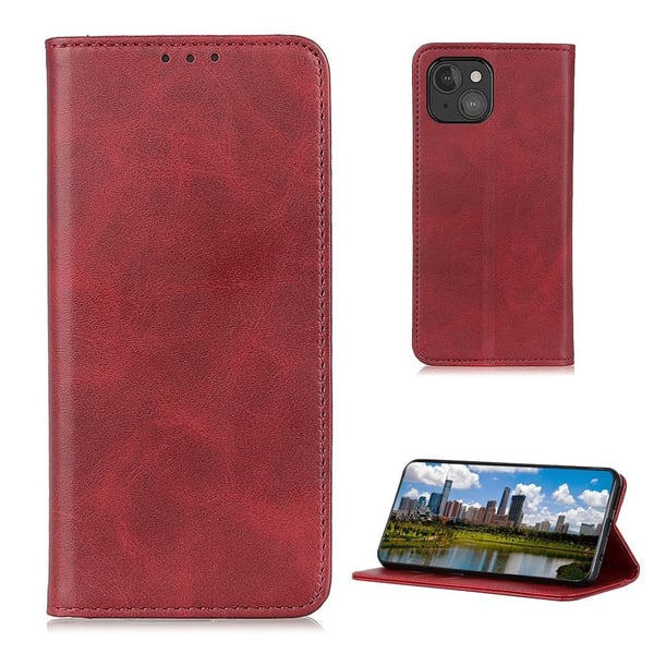 Flipveske i ekte skinn i lommebokstil for iPhone 13 Mini - Rød Flipveske i ekte skinn i lommebokstil for iPhone 13 Mini - Rød