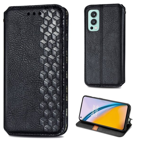 Skinn-etui med stilfult rombeavtrykk for OnePlus Nord 2 5G - Svart Skinn-etui med stilfult rombeavtrykk for OnePlus Nord 2 5G - Svart
