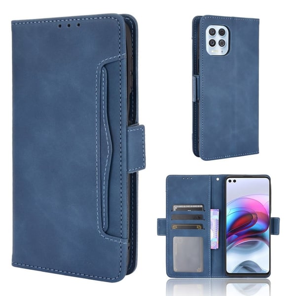 Modern-styled Lær Lommebok Etui til Motorola Moto G100 / Edge S - Blå